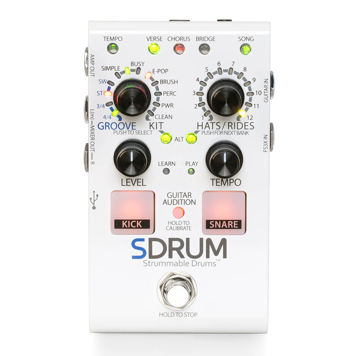 DigiTech SDRUM+3 Button Footswitch(WATCHLIST OFFER)Strummable Drums BeatScratch™ Technology, 5 Different Kits, Various Groove Styles & Time Signatures