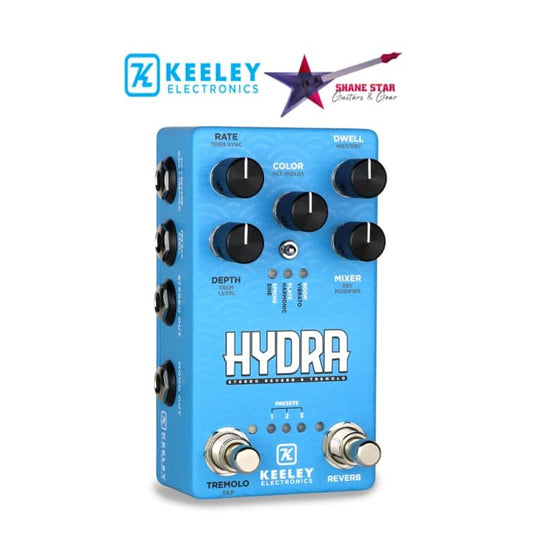 Keeley Hydra Stereo High-Fidelity Reverb & Tremolo Effects Pedal Dreamy & Accurate Sounding Spring, Plate, & Room Reverbs Vintage-voiced Harmonic, Vibrato, and Sine Tremolo