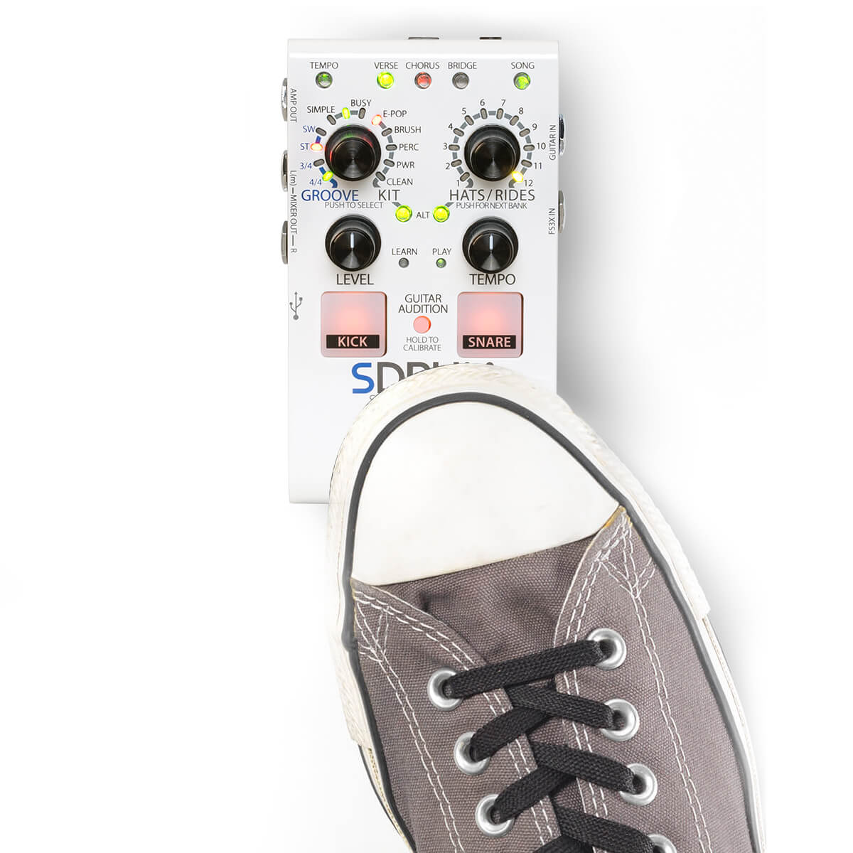 DigiTech SDRUM+3 Button Footswitch(WATCHLIST OFFER)Strummable Drums BeatScratch™ Technology, 5 Different Kits, Various Groove Styles & Time Signatures