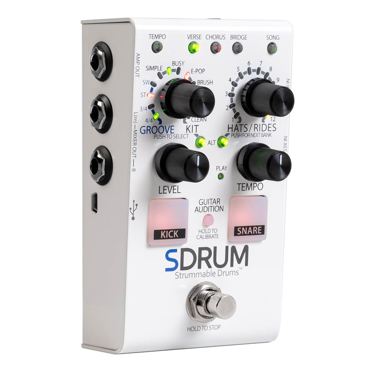 DigiTech SDRUM+3 Button Footswitch(WATCHLIST OFFER)Strummable Drums BeatScratch™ Technology, 5 Different Kits, Various Groove Styles & Time Signatures