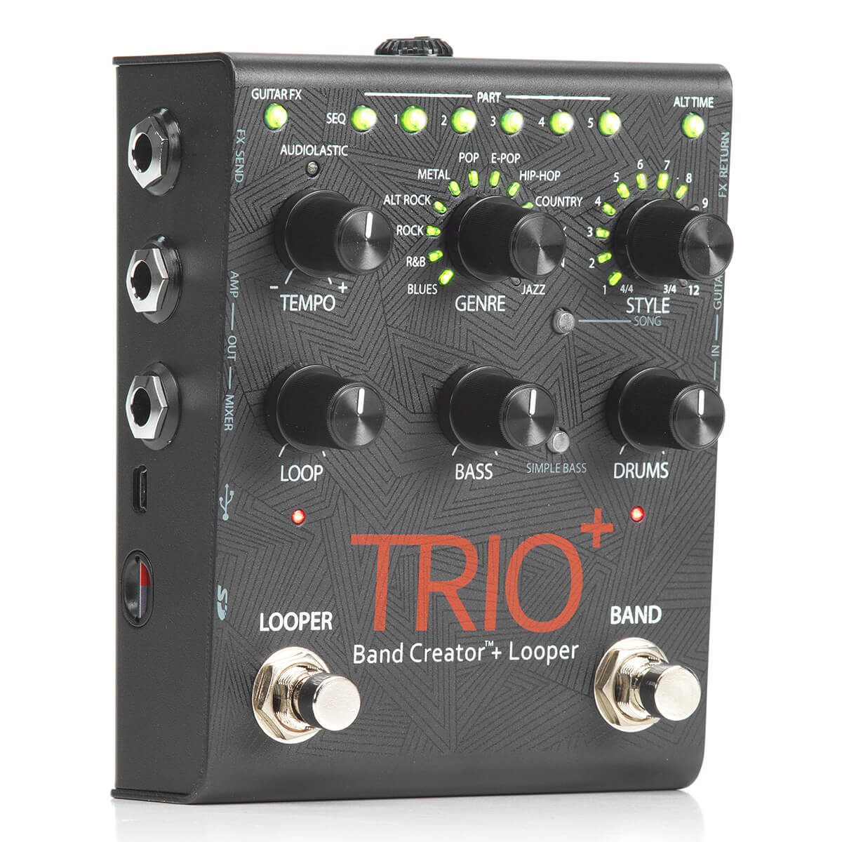 DigiTech TRIO Plus Band Creator Generates Bass & Drum Parts That Match Your Song With 12 Music Genres, 12 Song styles, 5 Different Song Parts + Built-In Guitar Effects!