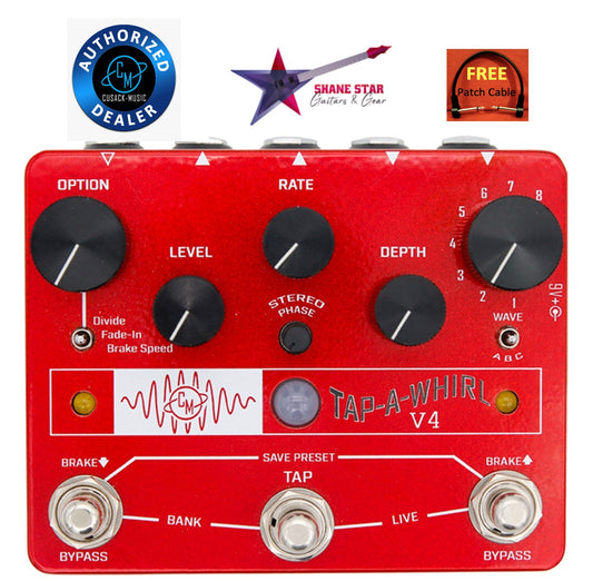 Cusack Tap-A-Whirl V4! (WATCHLIST OFFER) Tap Tempo Tremolo! 24 Waveforms, Full Stereo Signal Path, Digital Presets, Speed Brake, Phase Control!