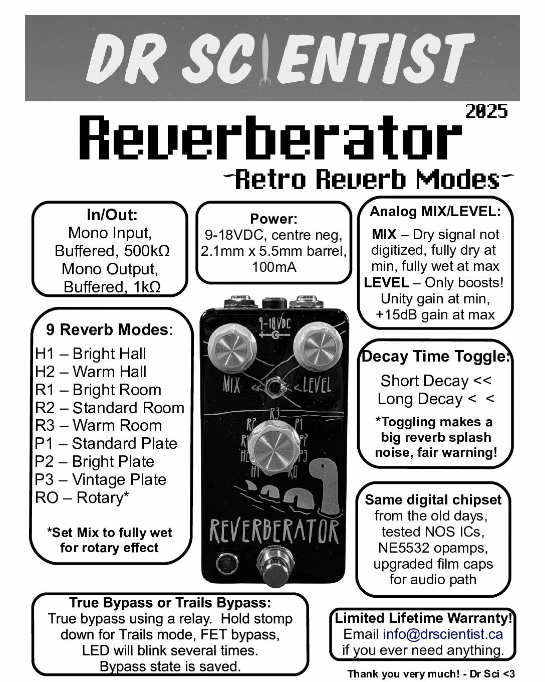 Dr. Scientist Mini Reverberator🎶9 Excellent Sounding Reverb Algorithms In A Compact Box! TV Deep Purple Sparkle Finish