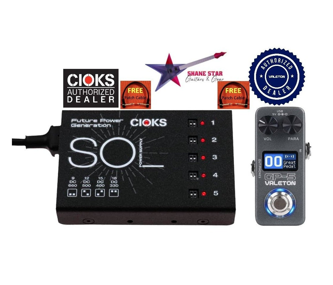 CIOKS Sol+Valeton GP-5 Bundle!(WATCHLIST OFFER)Pedal Power+Multi FX Selectable Voltage,5 Isolated Outlets,9 Cables+Multi FX