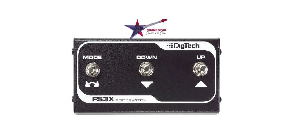 DigiTech FS3X (WATCHLIST OFFER) Footswitch + 10' Stereo TRS Cable Included Compact Durable 3 Button Metal Chassis Hands-free™ Control Over UP/DOWN Selection Of Models, Mode Changes, Loop Selection, Auto START/STOPS & Record