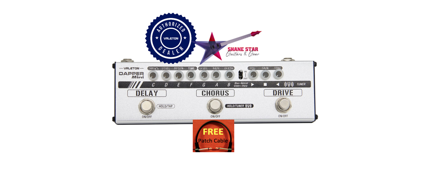 Valeton MES-1 Dapper Mini Multi Effects Strip Includes Tuner, Drive, Chorus, Delay, Headphone Jack With Cab Sim