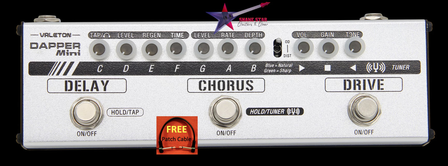 Valeton MES-1 Dapper Mini Multi Effects Strip Includes Tuner, Drive, Chorus, Delay, Headphone Jack With Cab Sim