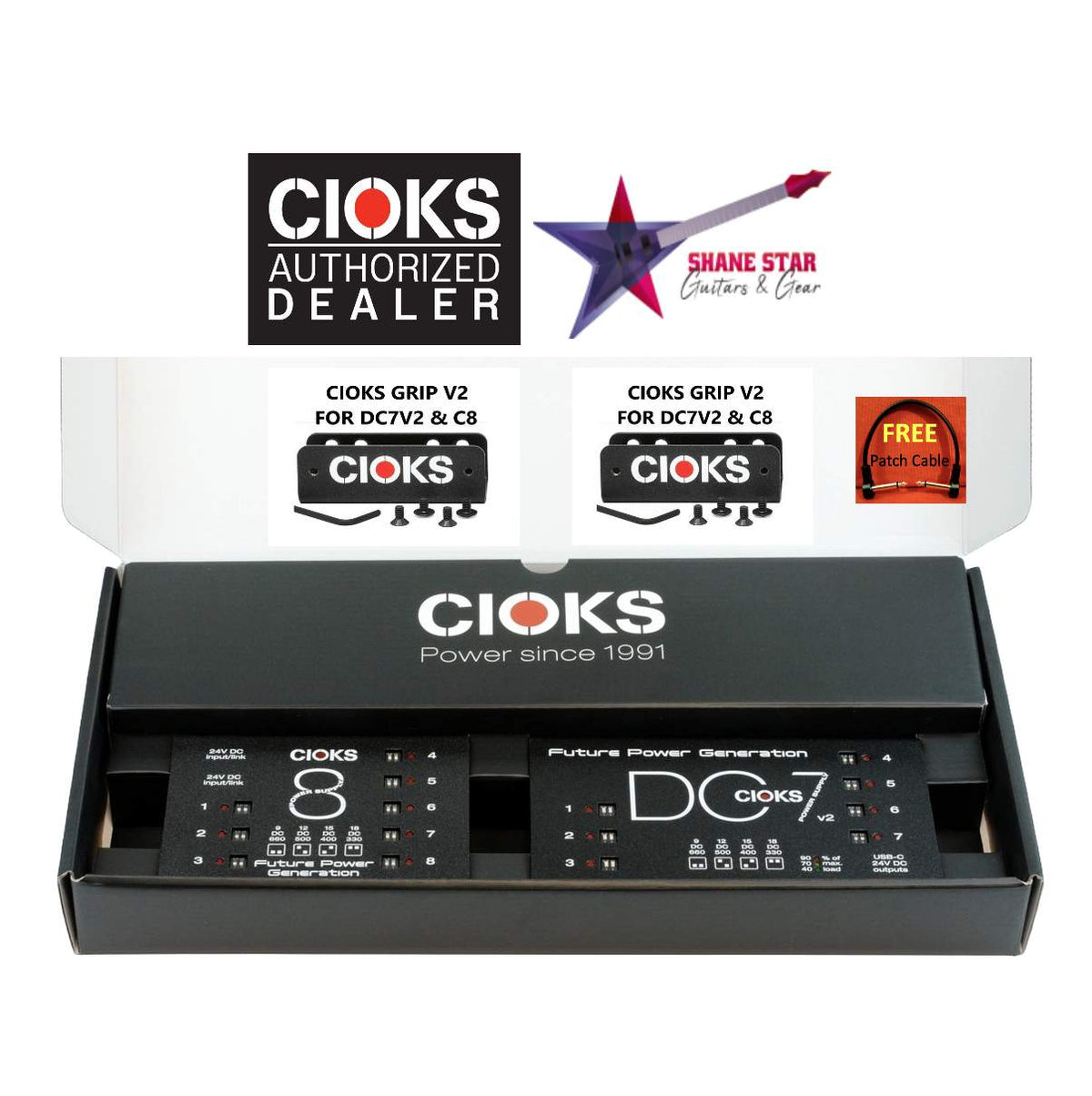 CIOKS Super Power Bundle V2⚡+2 GRIP Brackets For Mounting To PedalTrain Boards