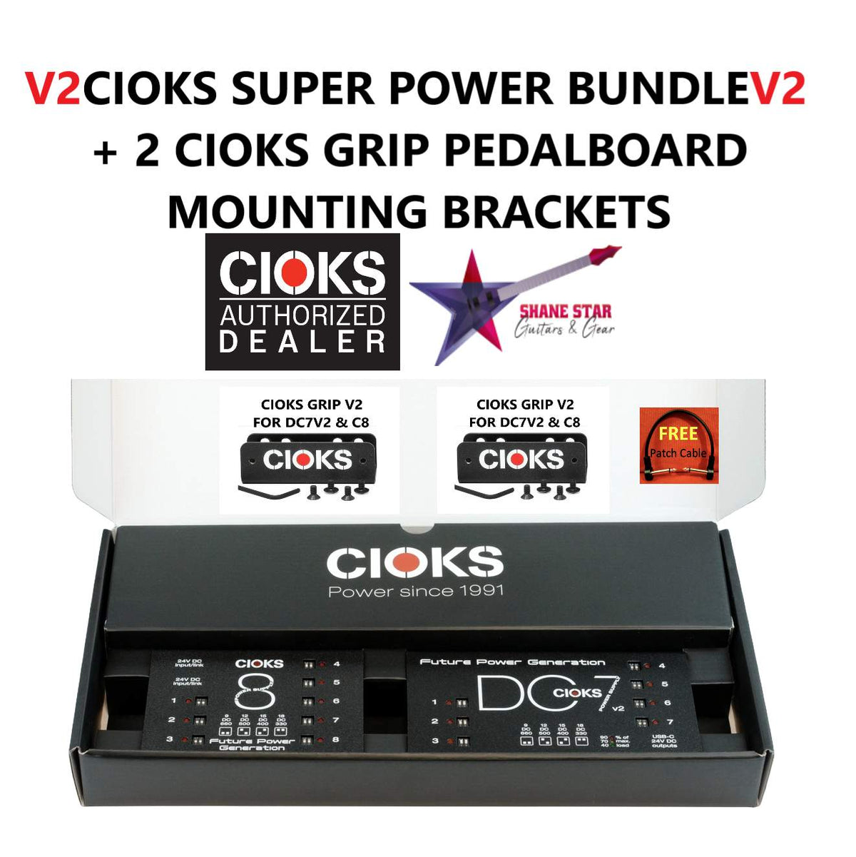 CIOKS Super Power Bundle V2⚡+2 GRIP Brackets For Mounting To PedalTrain Boards