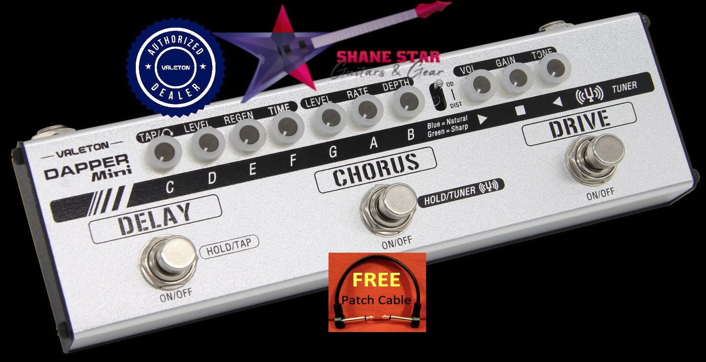 Valeton MES-1 Dapper Mini Multi Effects Strip Includes Tuner, Drive, Chorus, Delay, Headphone Jack With Cab Sim
