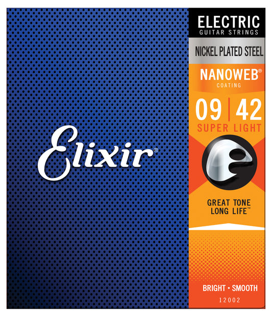 Elixir 12002 Nanoweb Super Light 9-42 Bright Tone Smooth Feel Nickel Plated Steel Electric Guitar Strings