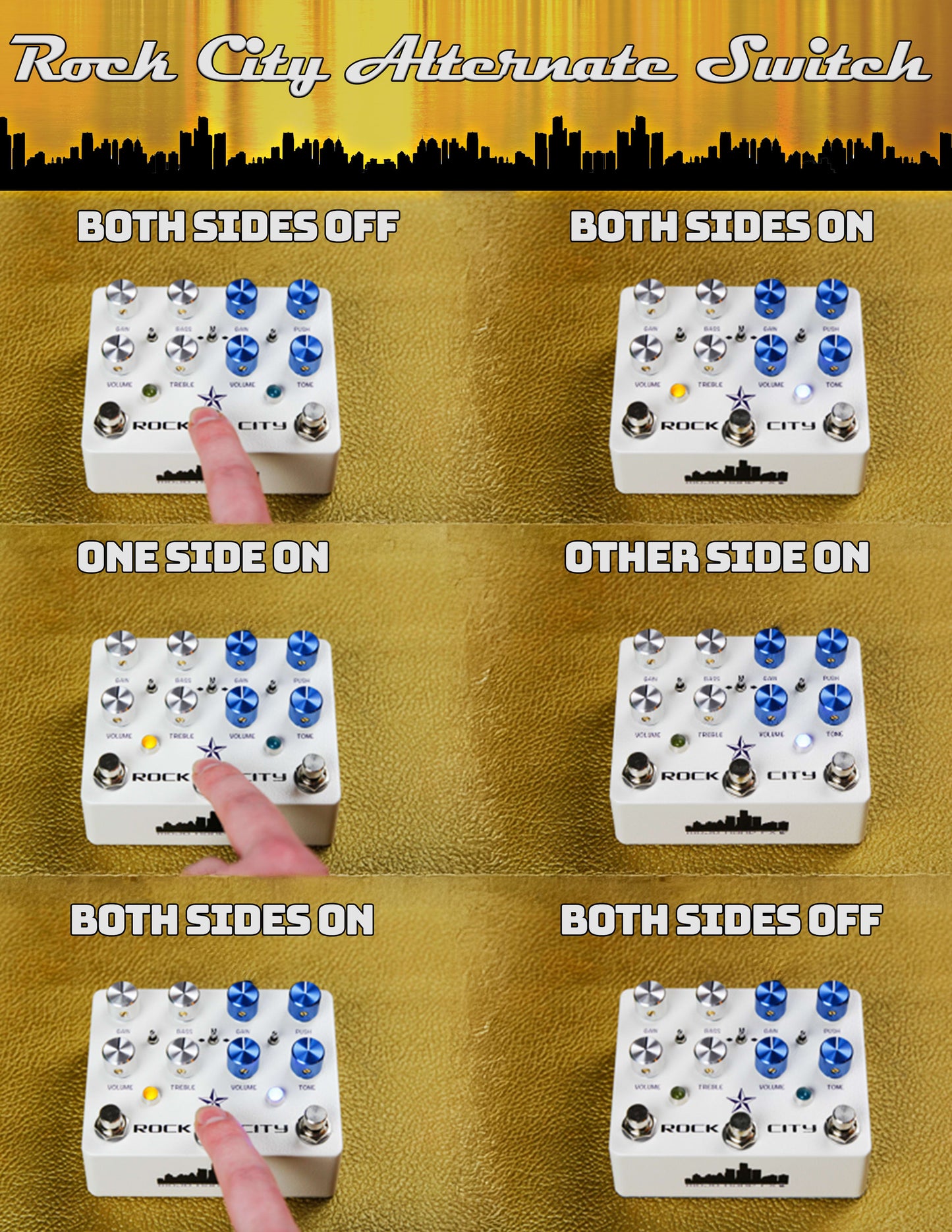 Mojo Hand FX Rock City(WATCHLIST OFFER)DUAL OVERDRIVE "Pozze" Switching System, Series/Parallel Order Switching, Left & Right Circuits Compliment Each Other