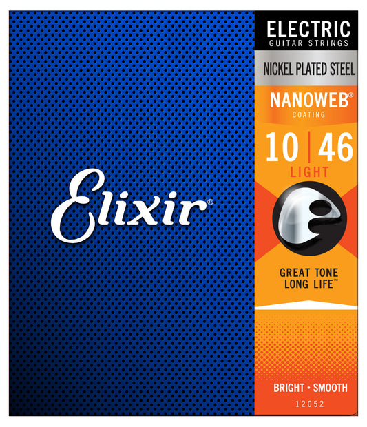 Elixir 12052 Nanoweb Light 10-46 SMOOTH FEEL, BRIGHT TONE Nickel Plated Steel Electric Guitar Strings