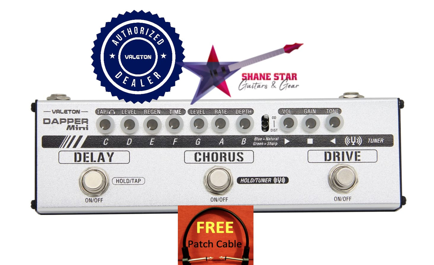 Valeton MES-1 Dapper Mini Multi Effects Strip Includes Tuner, Drive, Chorus, Delay, Headphone Jack With Cab Sim